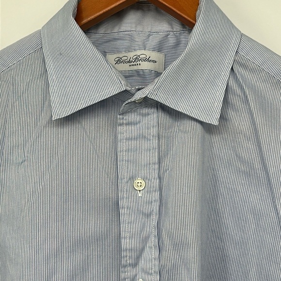 Brooks Brothers‎ Makers Collection Blue Pinstripe Dress Shirt Men's Size 17-35 - Picture 2 of 13